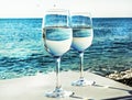 Two glasses of wine on beach Royalty Free Stock Photo