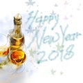 Two glasses of wine and a bottle champagne, for new year Royalty Free Stock Photo