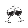 Two glasses of wine. Cheers with wineglasses. Clink glasses icon. Vector illustration on white background. Royalty Free Stock Photo