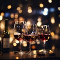 Two glasses of wine close up, bokeh lights, Valentine's Day ai generated Royalty Free Stock Photo