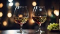 Two glasses of wine close up, bokeh lights, Valentine's Day ai generated Royalty Free Stock Photo