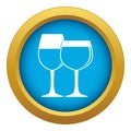 Two glasses of wine icon blue vector isolated Royalty Free Stock Photo