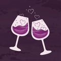 Two glasses of wine with little hearts.