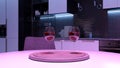 Two Glasses of wine - Modern Kitchen with colored lights Royalty Free Stock Photo