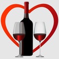 Two glasses of wine and a red heart. Royalty Free Stock Photo