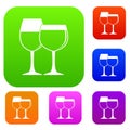 Two glasses of wine set color collection Royalty Free Stock Photo