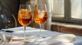 Two Glasses of Wine on Table Royalty Free Stock Photo