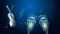 Two glasses of wine and violin with bow Royalty Free Stock Photo