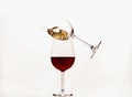 Two glasses with wine on white background, close up, copy space Royalty Free Stock Photo