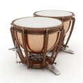 Two Copper Timpani Drums with Wooden Frames and Pedals on White Background percussion Royalty Free Stock Photo