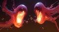 Two glowing, amorphous forms with bubbles, suggesting a dynamic interaction