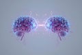 Two glowing brains connected by electrical energy Royalty Free Stock Photo