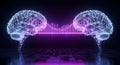 Two glowing digital brains connected by a purple network Royalty Free Stock Photo