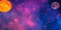 Two glowing planets in a colorful starry sky Royalty Free Stock Photo