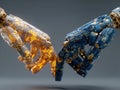 Two glowing robotic hands symbolizing technology integration with humanity, representing collaboration and synergy in a Royalty Free Stock Photo