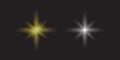 Two glowing starburst light effects one yellow one white on black background flare bokeh Royalty Free Stock Photo