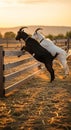Two goats jumping fence in warm sunlight Royalty Free Stock Photo