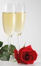 Two goblets of shampagne and red rose Royalty Free Stock Photo