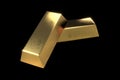 Two gold bars on black background isolated Royalty Free Stock Photo