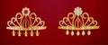 Two gold diadems isolated on red