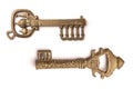Two gold vintage keys isolated on white background Royalty Free Stock Photo