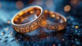 Two gold wedding rings with textured surface, close-up view Royalty Free Stock Photo