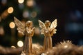 Two golden angels figurines. Generate ai