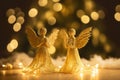 Two golden angels statues. Generate ai