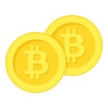 Golden Bitcoin Coins Flat Icon on White