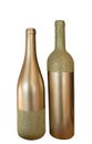 Two golden bottles for wine or beverages isolated