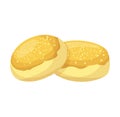 Two golden brown bakery bread rolls sesame seeds. Fresh baked goods, breakfast bakery product