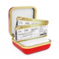 Two Golden Business or First Class Airline Boarding Pass Fly Air Tickets in the Red Gift Box. 3d Rendering