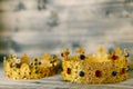 Two golden crowns for a religious wedding in an Orthodox church