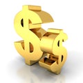Two Golden Dollar Currency Symbols On White Background Royalty Free Stock Photo