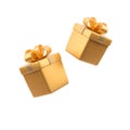 Two Golden Gift Boxes with Yellow Ribbons on White present Royalty Free Stock Photo