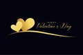 Two golden hearts on black background for valentines day Royalty Free Stock Photo