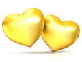 Two golden hearts. 3D render Royalty Free Stock Photo