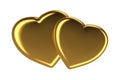 Two golden hearts isolated on white, 3d rendered image Royalty Free Stock Photo