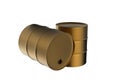 Two Golden Metal Industrial Oil Barrels 3D rendering