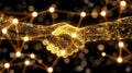 Two golden network hands shaking in a global business agreement Royalty Free Stock Photo