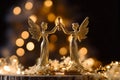 Two golden ornamental angels figurines. Generate ai