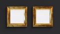 Two golden rectangle frames isolated on black background. 3D render.