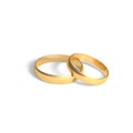 Two golden rings. Gold wedding rings pair. Vector 3D realistic illustration isolated on white background Royalty Free Stock Photo