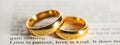 Golden wedding rings on bible book Royalty Free Stock Photo