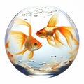 Two goldfish swimming in a bowl of water. Royalty Free Stock Photo