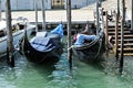 Two gondolas moored on Grand Canal in VEnice, Italy Royalty Free Stock Photo