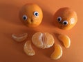 Creative fruit concept, googly eyed oranges Royalty Free Stock Photo
