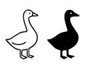 Goose illustration icon, outline and silhouette style Royalty Free Stock Photo