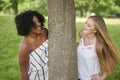 Two gorgeous friends pose for photo in park - summer Royalty Free Stock Photo