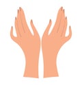 Two graceful female hands in flat design. Clipart of female arms for manicure, massage, care cosmetics. Vector